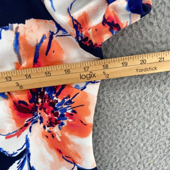Tahari Dress Womens 6 Blue Multi Floral Shift Short Sleeve Stretch Career Work - Picture 7 of 9